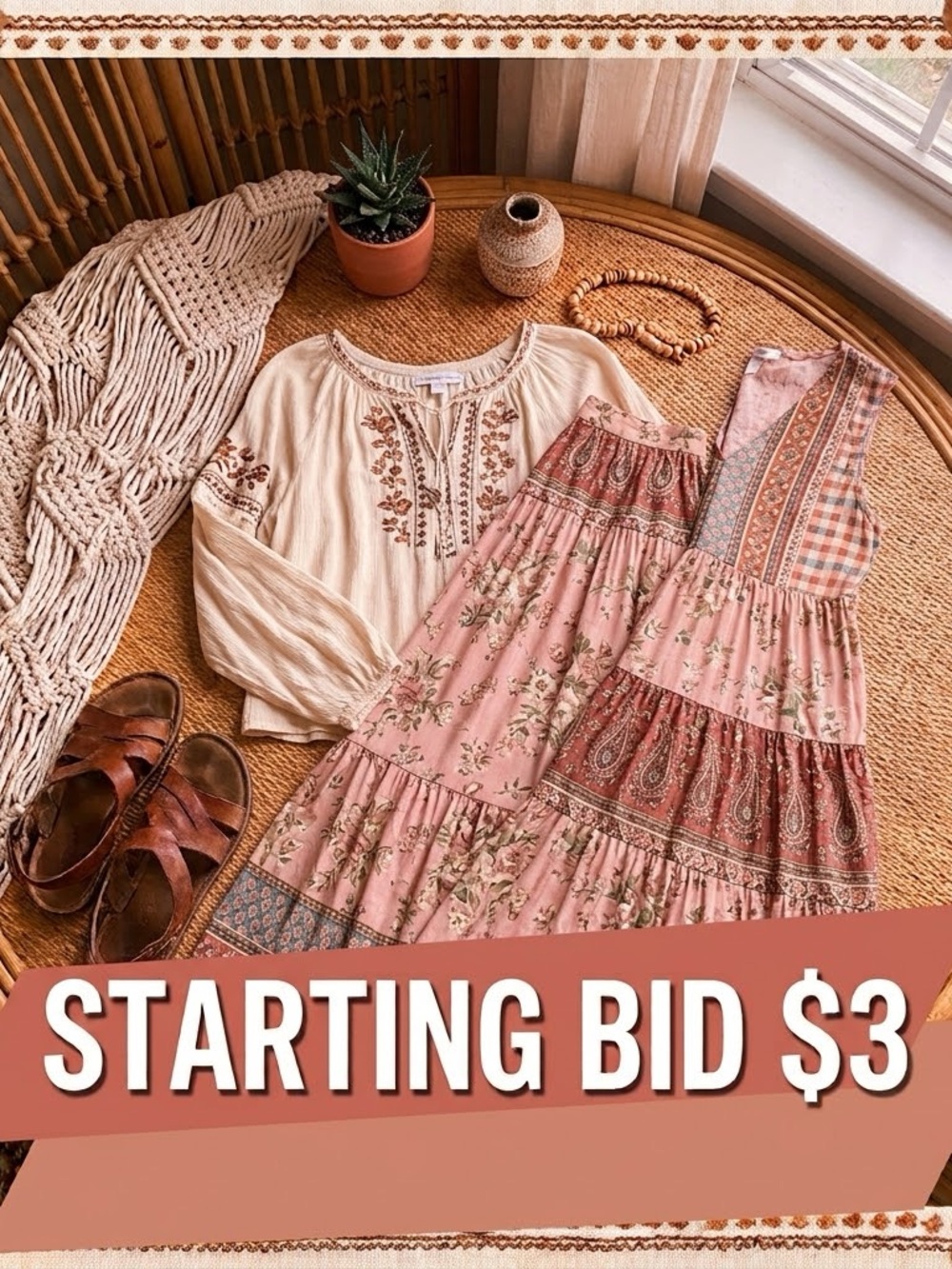 Boho Embroidered Cream Peasant Top with Pink Floral Maxi Skirt